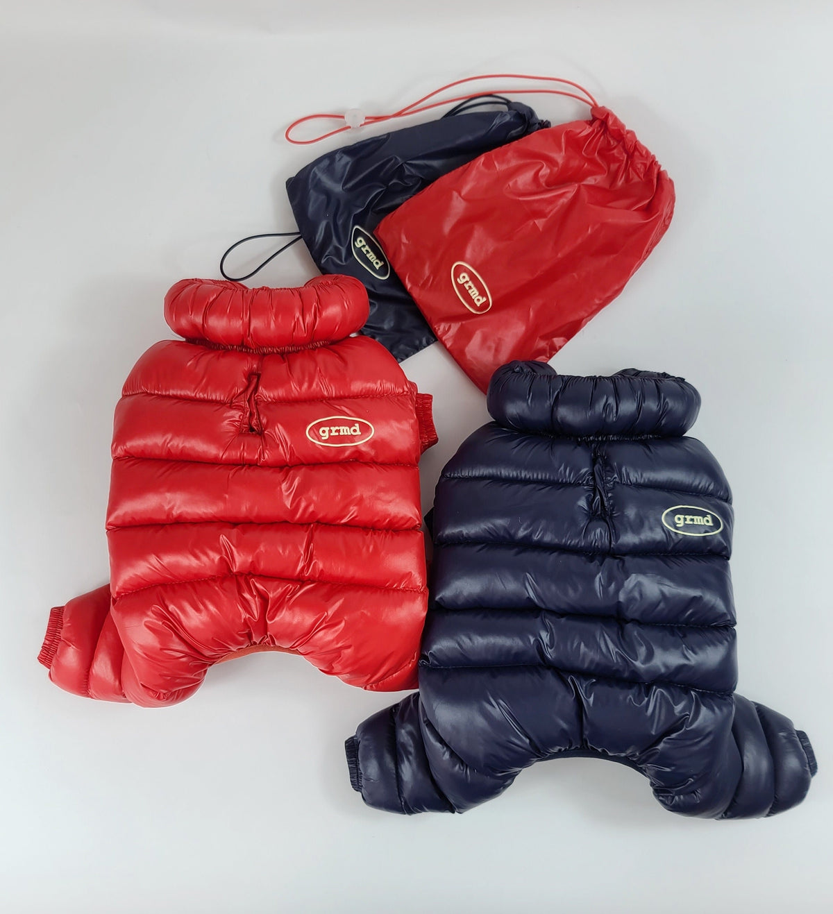 NKpup lightweight padded dog overall in red and navy blue