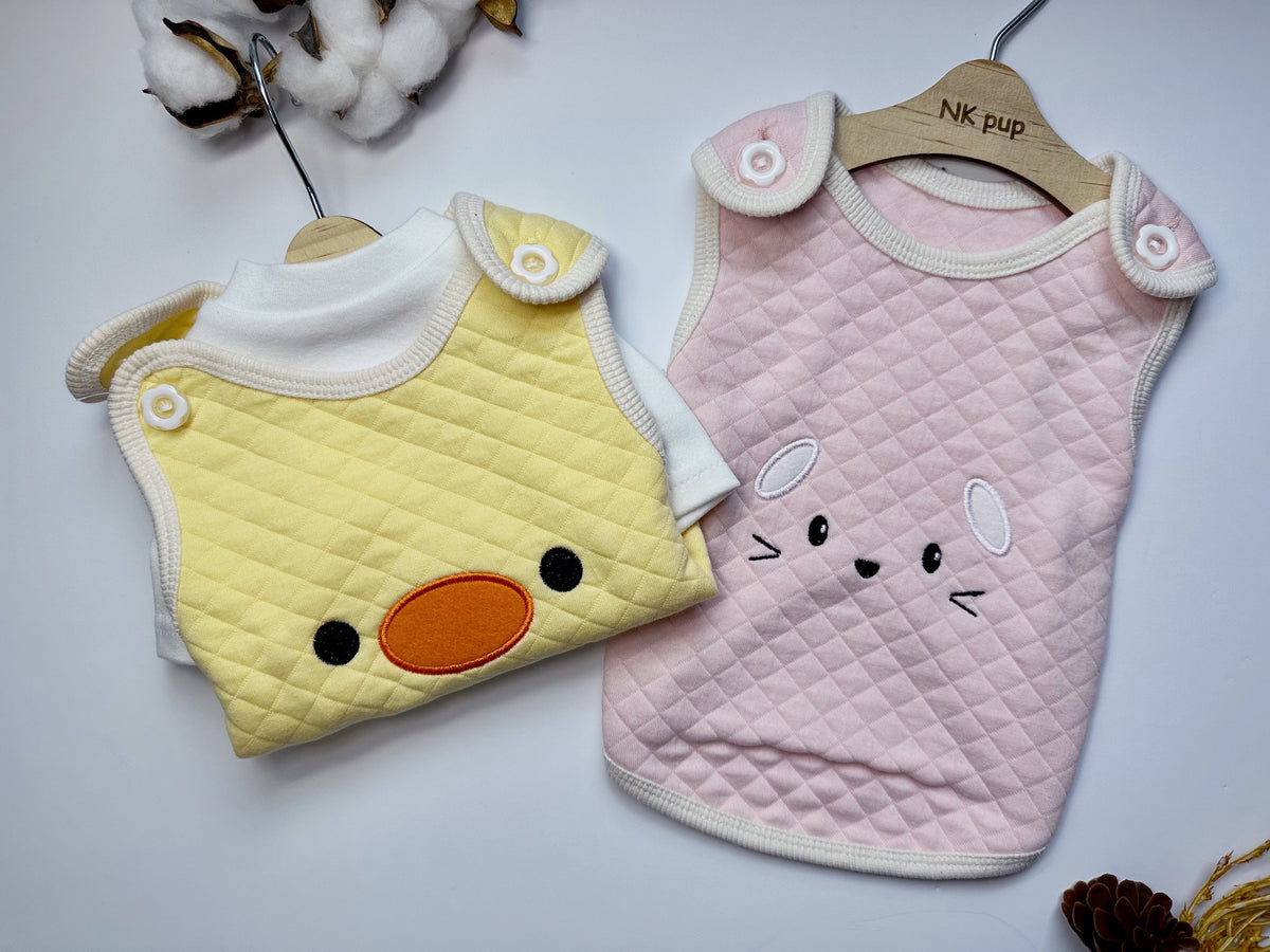 NKpup Zoo Cotton Quilted Dog Vest in yellow duck and pink bunny designs