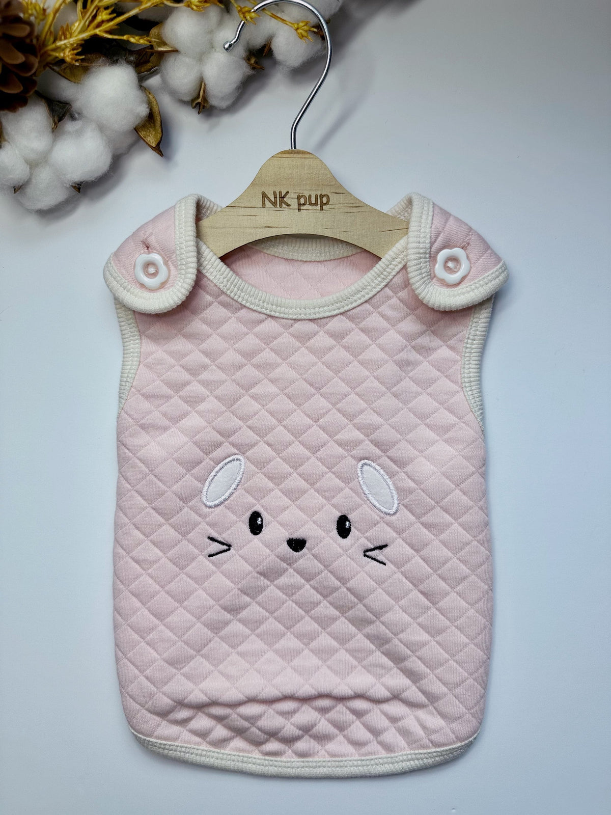 Pink Zoo Cotton Quilted Dog Vest with cute animal face embroidery